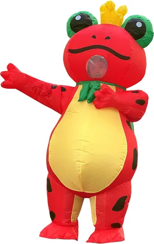 Vista 3 de JYZCOS Disfraz inflable de príncipe de rana con corona para adultos, lindo y divertido animal de Halloween, traje inflable para fiesta de cosplay