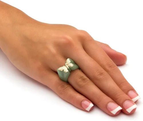 Vista 3 de PalmBeach 10K Solid Yellow Gold Genuine Black or 14K Sold Yellow Gold Genuine Green Jade Butterfly Ring