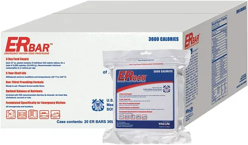 Vista 3 de ER Emergency Ration Barras de alimentos de 2400 calorías para kits de supervivencia y preparación para desastres, caja de 20, 1AC