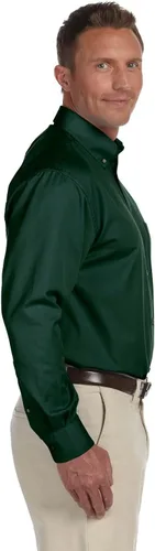 Vista 3 de Harriton para hombre camisa de sarga de manga con Antimancha, azul marino