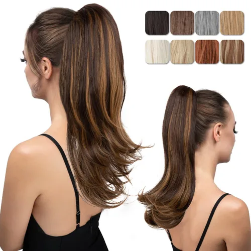 Vista 12 de Extensión de cola de caballo con clip, de 18 pulgadas, extensiones de cabello para mujer, cola de caballo larga y recta, cola de caballo rizada