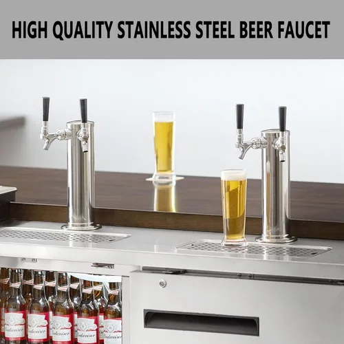 Vista 4 de PERA Torre de cerveza de doble grifo, dispensador de barril de cerveza de acero inoxidable de 3 pulgadas de diámetro con llave y línea de cerveza