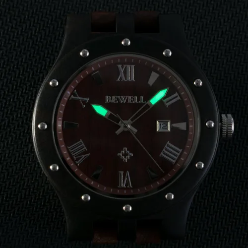 Vista 6 de Bewell Reloj de pulsera luminoso de cuarzo analógico hecho a mano para hombre