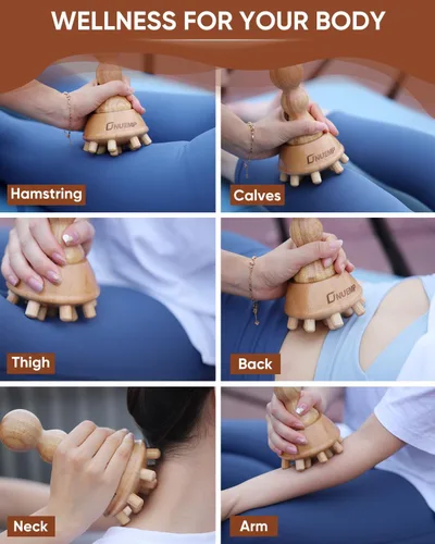 Vista 4 de ONUEMP Herramienta de masaje para celulitis, herramientas de masaje de terapia de madera, masajeador de drenaje linfático, kit de maderoterapia