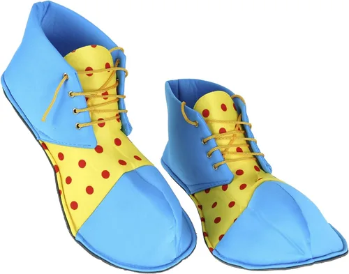 Vista 5 de BinaryABC Zapatos de payaso para disfraz de Halloween, accesorios de disfraz de payaso (azul amarillo)