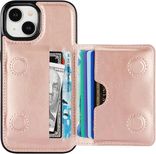 Vista 9 de KIHUWEY - Funda tipo cartera para iPhone 15 (piel, tarjetero), color negro Ranuras para tarjetas de crédito, soporte, piel sintética, cierre