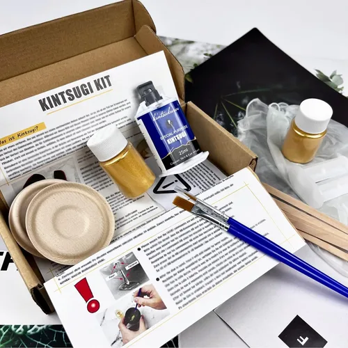 Vista 6 de Kit de reparación Kintsugi en oro, kit japonés de Kintsugi para mejorar tu cerámica, repara tu cerámica significativa con polvo de oro