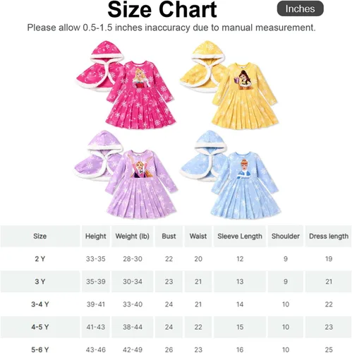 Vista 7 de Disney Princess - Conjunto de vestido de manga larga con estampado de personajes y capucha con estampado de copos de nieve
