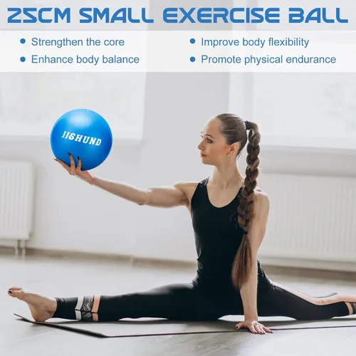 Vista 3 de jjshund Pelota de pilates, pequeña pelota de yoga de ejercicio de 9,8 pulgadas con guía de ejercicios, para gimnasio en casa, yoga, pilates