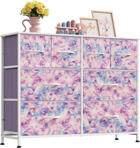Vista 21 de WLIVE Cómoda de 8 cajones para dormitorio, cómoda ancha, rosa nublado