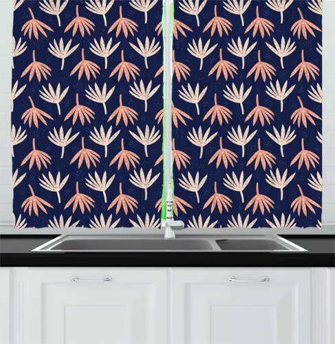 Vista 35 de Ambesonne Juego de 3 cenefas tropicales y cortinas de nivel, flores exóticas de plumeria y hojas de palmera sobre fondo crema, flora hawaiana