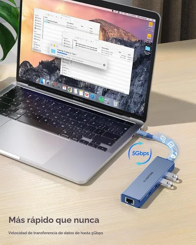 Vista 3 de LENTION Concentrador USB C 5 en 1, Ethernet, HDMI 4K, adaptador multipuerto USB 3.0 Azul