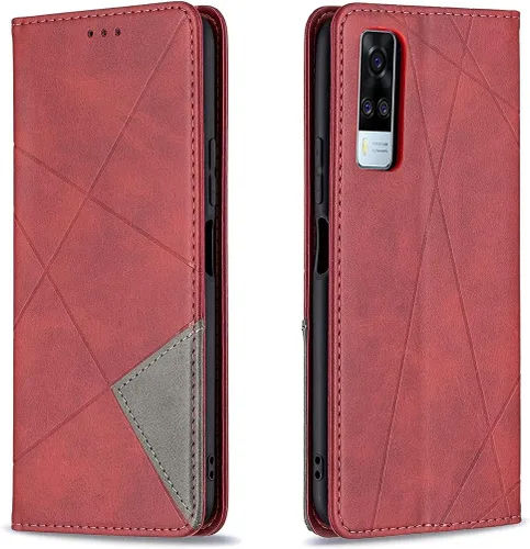 Vista 26 de Funda con tapa para Vivo Y11, Y15, Y12 e Y17, diseño de rombos de piel sintética, con función atril, cierre magnético, para Vivo Y11/Y15/Y12/Y17