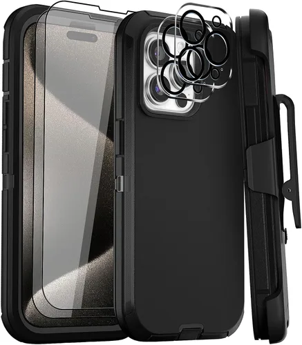 Vista 36 de Funda para iPhone 14 Pro Max de 6.7 pulgadas con clip para cinturón con 2 protectores de pantalla, 2 protectores de lente de cámara, cubierta