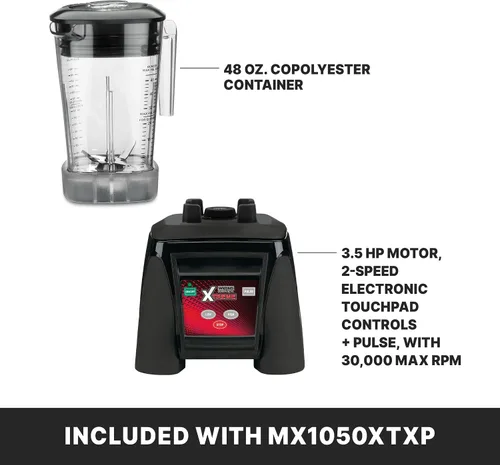 Vista 3 de Waring Licuadora comercial MX1050XTXP de 3.5 HP con teclado electrónico, función de pulso y un contenedor de copoliéster libre de BPA de 48 onzas