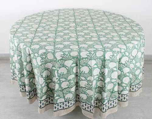 Vista 167 de Ridhi Mantel redondo estampado a mano color rosa flamenco 110 pulgadas 100%