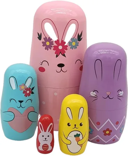 Vista 8 de Konrisa Muñecos anidables de Papá Noel enano Matryoshka - Muñecos de madera rusa para fiestas de cumpleaños, juego de 5