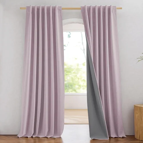 Vista 93 de NICETOWN Cortinas 100% opacas de 63 pulgadas de largo, 2 paneles de cortinas cortas con aislamiento térmico con forro para dormitorio, cortinas