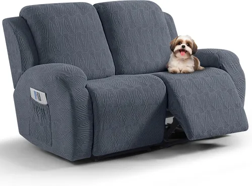 Vista 7 de VANSOFY Fundas para sillas reclinables, 4 piezas, elásticas, de tela jacquard, suave funda para silla reclinable, protector de muebles con parte