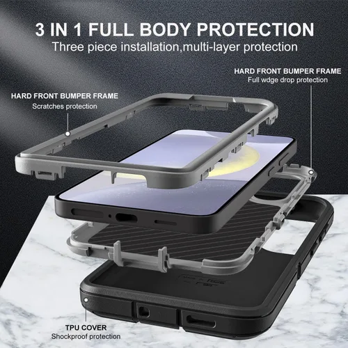Vista 4 de YKHJKLEC Funda para Samsung Galaxy S24 Plus, grado militar 3 en 1, resistente a prueba de golpes, caídas y polvo, con 2 protectores de pantalla