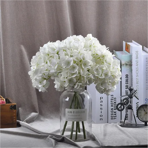 Vista 10 de Flores artificiales de hortensia, 6 ramos de hortensia de 14 pulgadas para bodas, bricolaje, decoración del hogar, centros de mesa (azul verde)