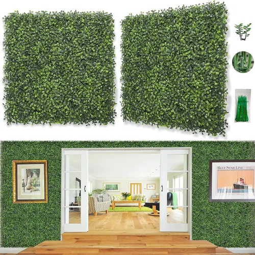 Vista 10 de Bybeton Panel de pared de césped artificial, 10 x 10 pulgadas (12 unidades) paneles de pared verde sintético de boj para pared interior, pared