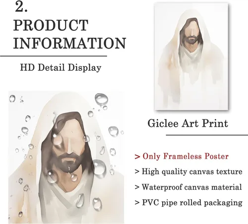 Vista 5 de Arte de pared de acuarela de Jesús, pintura en lienzo cristiano, imágenes de las Escrituras, decoración de pared, póster con versículos bíblicos