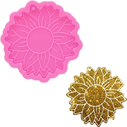 Vista 5 de Angel Wings Molde de silicona para llavero de flor de sol, moldes de resina de girasol, llavero brillante brillante molde de silicona para dijes