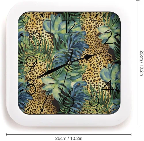 Vista 2 de 10" Square Modern Wall Clock,Animal Leopard Jungle Print Kitchen Clocks Wall Battery Operated,Silent Non Ticking Unique Funny Cute Wall Clock for