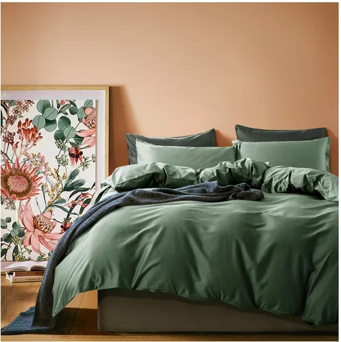 Vista 8 de Juego de ropa de cama de lujo de algodón egipcio, de color liso, de satén de alta densidad de hilos largos, sedoso, suave, transpirable, de primera