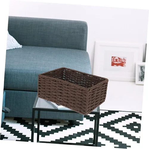 Vista 8 de Caja de almacenamiento rectangular de café, madera y ratán, 8.72x6.09x3.54 pulgadas