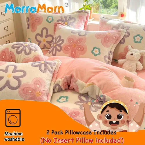 Vista 5 de MorroMorn Fundas de Almohadas Decorativas Florales, 2 Paquetes Fundas de Almohadas de Felpa Tamaño Estándar, Fundas de Almohadas Suaves y Peludas