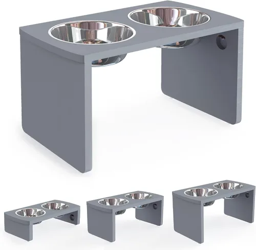 Vista 10 de Cuencos elevados para perros, cuenco elevado de bambú para perros y gatos pequeños, con 2 cuencos de acero inoxidable