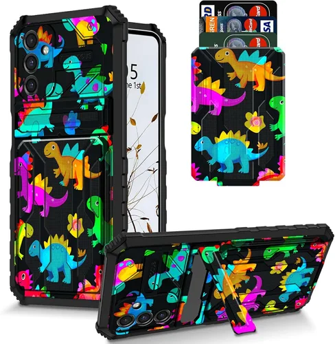 Vista 25 de Funda para Galaxy S21 FE 5G 2022 con soporte, funda de doble capa de policarbonato duro de TPU suave, estampado de vaca, estampado animal