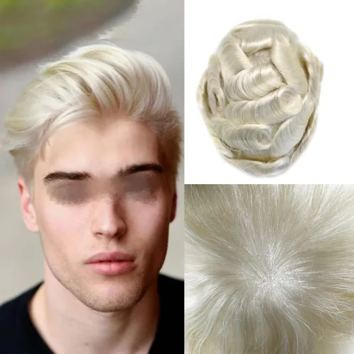 Vista 26 de Extensiones de pelo tipo tupé para hombre, sistema de reemplazo de cabello humano virgen 100% europeo, piel fina y duradera, inyección