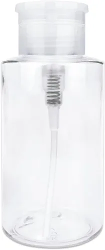 Vista 13 de Dispensador de bomba de empuje transparente de 7 onzas, botella recargable vacía con tapa abatible, para esmalte de uñas, viajes, embalaje