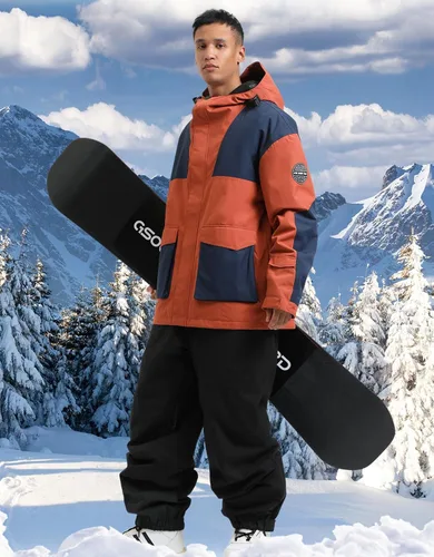 Vista 52 de GSOU SNOW Chaqueta de esquí para hombre, abrigo de nieve para snowboard, cálido, invierno, impermeable, con capucha