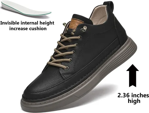 Vista 4 de Zapatos Oxford casuales de cuero para hombre, invisible, aumento de altura, antideslizante, suela suave, con cordones, zapatos de vestir a la moda