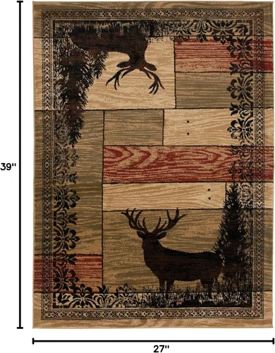 Vista 3 de Mayberry Rug AD8065 2X4 AMER DEST - Alfombra de área de alce de grano de madera, 2 pies 3 pulgadas x 3 pies, multicolor