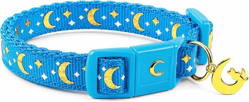 Vista 9 de waaag - Collar de seguridad para gato, con diseño de lunas y estrellas doradas, brilla en la oscuridad