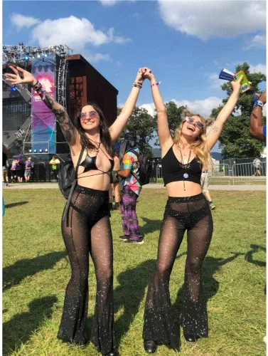 Vista 2 de Pantalones de malla transparente para mujer, acampanados, para festivales de baile, clubes