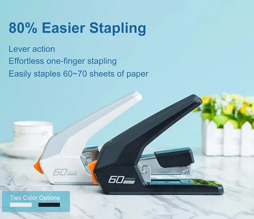 Vista 3 de Engrapadora Deli resistente sin esfuerzo, grapado de un solo toque, engrapadora ergonómica fácil de cargar, capacidad de 60 hojas, incluye 2000