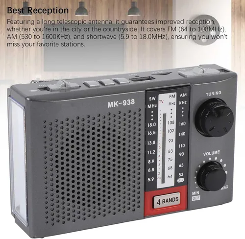 Vista 5 de Radio portátil AM FM para personas mayores, estéreo AM FM SW bandas completas Radio vintage con antena, perilla de sintonización grande, linterna