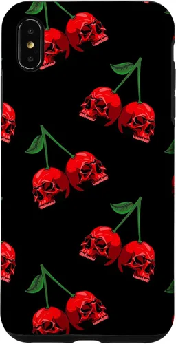 Vista 11 de Cute Cherry Skull Pattern Red Scary Skulls Black Background Case for iPhone 17