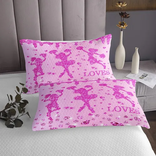 Vista 4 de Erosebridal Juego de edredón deportivo de animadora rosa para niñas, juego de edredón de lentejuelas con purpurina y diamantes para decoración