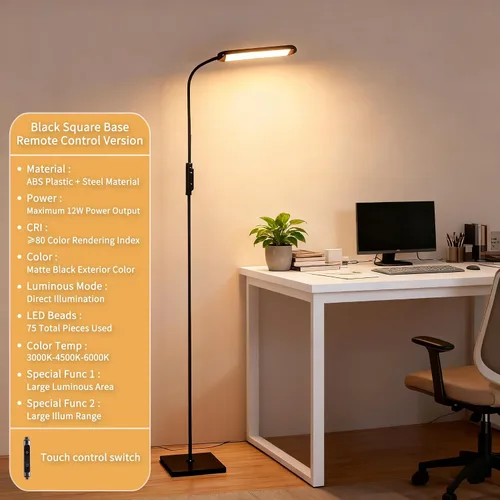 Vista 3 de Lámpara de pie LED para sala de estar, luz LED de pie moderna, lámpara de pie alta ajustable para lectura de dormitorio, oficina, lámpara de pie