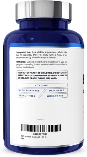Vista 7 de 1MD Nutrition BreatheMD Suplemento de apoyo pulmonar y respiratorio Promueve un sistema inmunológico saludable con saúco, cromo y NAC 60