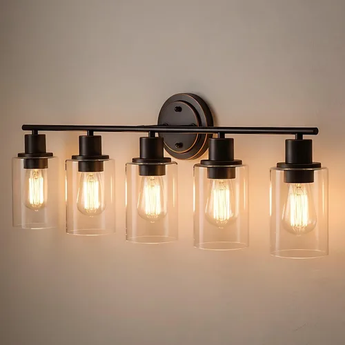 Vista 19 de 2 Light Bathroom Vanity Light Over Mirror - Black and Gold Farmhouse Wall Light for Bathroom Vanity Powder Room, Rustic Gooseneck Barn Style 2 Bulb