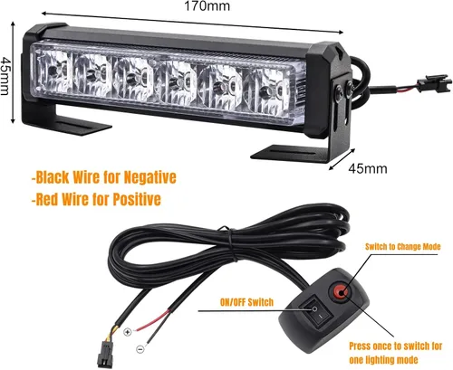 Vista 7 de Luces de advertencia de emergencia LED 2 en 1 de 12V para tablero con luces estroboscópicas con botón de interruptor, barra de luz intermitente