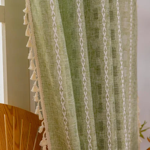 Vista 40 de Deeprove Cortina Boho de 96 pulgadas de largo para sala de estar, dormitorio, guardería, lino café semi-transparente transpirable de 96 pulgadas